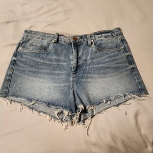 Blank NYC The Barrow Denim Shorts High Rise Fray Hem Size 32